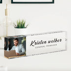 Desk Name Plate Personalized, Custom Name Plates for Desks, Office Desk Decor, Clear Acrylic Glass Block with Photo, Personalized Office Gifts for Women Men Coworkers Boss Teachers, Appreciation Gifts