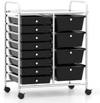 LDAILY 12 Drawer Rolling Storage Cart, Rolling Cart with Drawers for Classroom, Art Supply Craft Organizer on Wheel with Metal Frame & Handles for Home Office School (Black, 12 Drawer Left-Right)