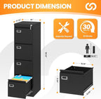 AFAIF 4 Drawer File Cabinet with Lock, Metal File Cabinets for Home Office,18" Deep Vertical Black Filing Cabinets Office Storage Cabinet for Letter/Legal / A4 / F4 Size, and File Folders
