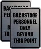 Portrait Round Backstage Personnel Only Beyond This Point Door or Wall Sign Easy Installation | Music | Concert | Festivals Sign (Brushed Silver) - Medium (2 Pack)
