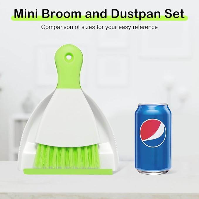 NACENA Mini Dustpan and Brush Set 2 Pack, Small Broom and Dustpan Set Dust Pan and Mini Hand Broom Dustpan and Broom Combo Compact for Home Table Keyboards Sofa Kitchen, Dark & Blue