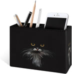 Famame 3D Cute Black Cat Pencil Holder for Desk, Leather Desktop Container Pen Cup Storage Study Table Pen Organizer Makeup Brush Holder for Classroom Office Home