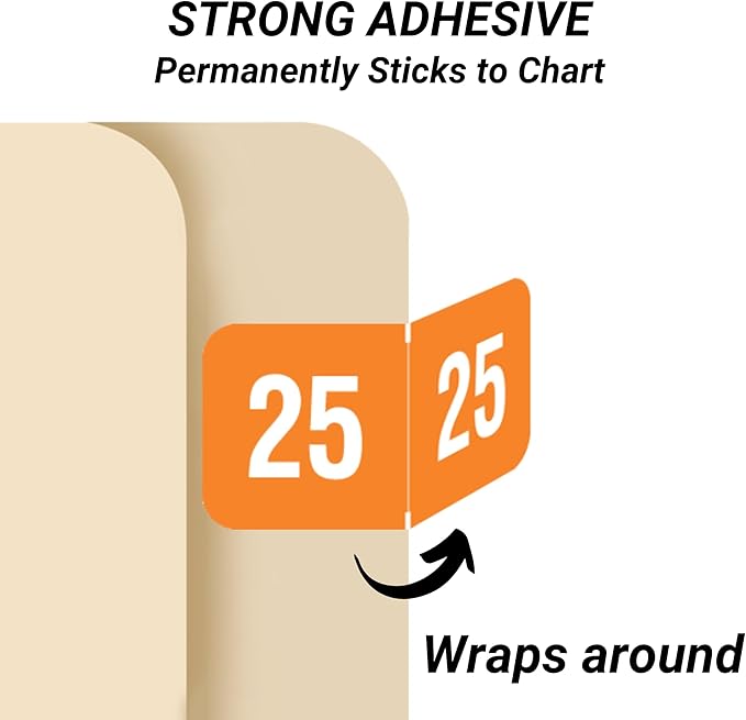 2025 Year Stickers, Doctor Stuff 2025 Chart Stickers, Orange/White Color Coded, Ringbook Sheets, Reynolds & Reynolds Style, USA Made Year Labels for End Tab File Folders, 270/Package, 3/4" x 1-1/2"