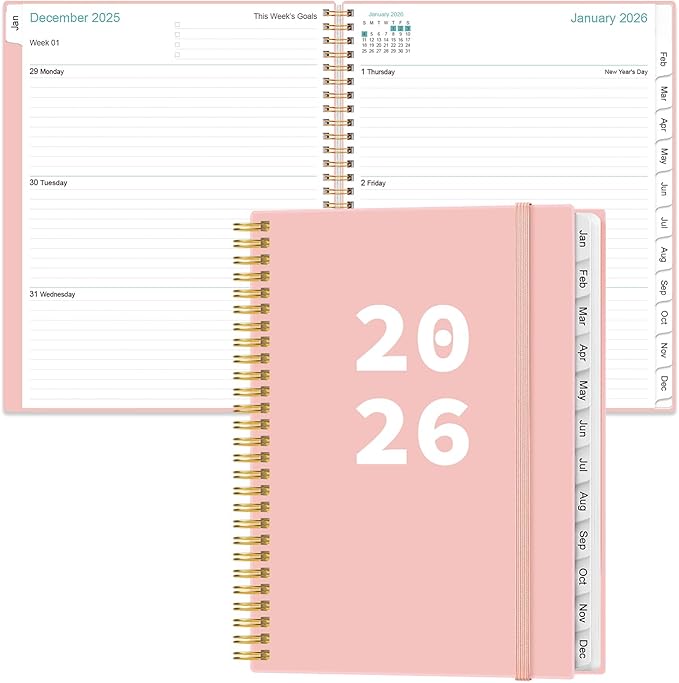2026 Planner - Planner 2026 from January 2026 to December 2026 with 12 Monthly Tabs, Flexible Cover, Inner Pocket, 8.5" x 11", Pink-A