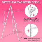 VAIIGO 63" White Easel Stand for Wedding Sign Poster Display Easel Folding Art Easel for Floor Adjustable Metal Easel Instant Tripod Easel for Display Painting Wedding Shower Sign Easel, 1Pack