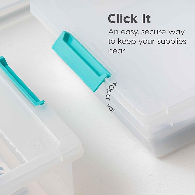 IRIS USA 6 Qt. Storage Bins with Lids, 4-Pack, |Made in USA|, Small Plastic Craft Container Sensory Totes for Art Supplies, Paper, and Office, Stackable - Clear
