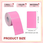 PATIKIL 3 x 5 Inch Rectangle Inventory Color Coding Labels 1 Roll, Square Self-Adhesive Inventory Label Stickers for Office Home Organization Name Tags, 500 Per Roll, Pink