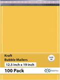 Kraft 12.5x19.5 Large Bubble Mailers #6 | Self Seal Padded Envelopes | Air Lined Cushioned Yellow Bubble Mailer | Usable Size 12.5x18 | 100 Pack Bulk | Lightweight shipping Bags | Made in USA