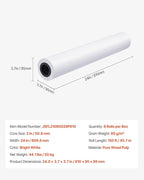 VEVOR Wide Format Paper, 24 in x 150 ft Plotter Roll, 8 Rolls CAD Bond Rolls with 2 in Core, 20 LB Bond Paper Rolls, Ideal for CAD Drawings, Engineering Plans, GIS Maps, and Architectural Designs