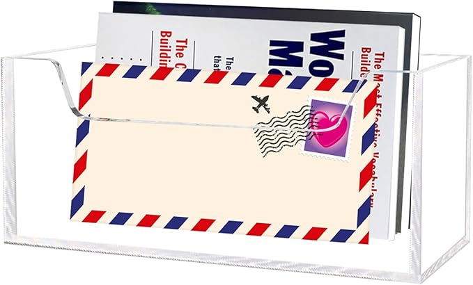 Mail Holder for Table, Acrylic Letter Holder Box for Desk or Wall Mount, Mail Organizer Countertop, Clear