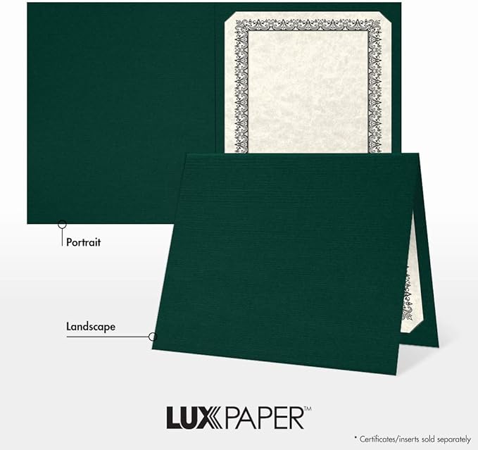 LUXPaper 9.5" x 12" Certificate Holders | Green Linen | 100lb. Cover | 100 Qty