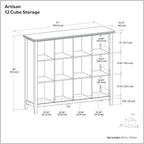SIMPLIHOME Artisan Bookcase - 57 inch Tall 12-Cube Solid Wood Cube Organizer in Honey Brown, Transitional Storage Bookcase for Living Room, Study Room or Office with Fixed Shelves and Tapered Legs
