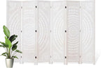 66.9Inch Folding Room Divider, 6 Panels Wood Carved Privacy Screens, Free Assembled Freestanding Partition for Home Office Restaurant Bedroom (White-Washed)