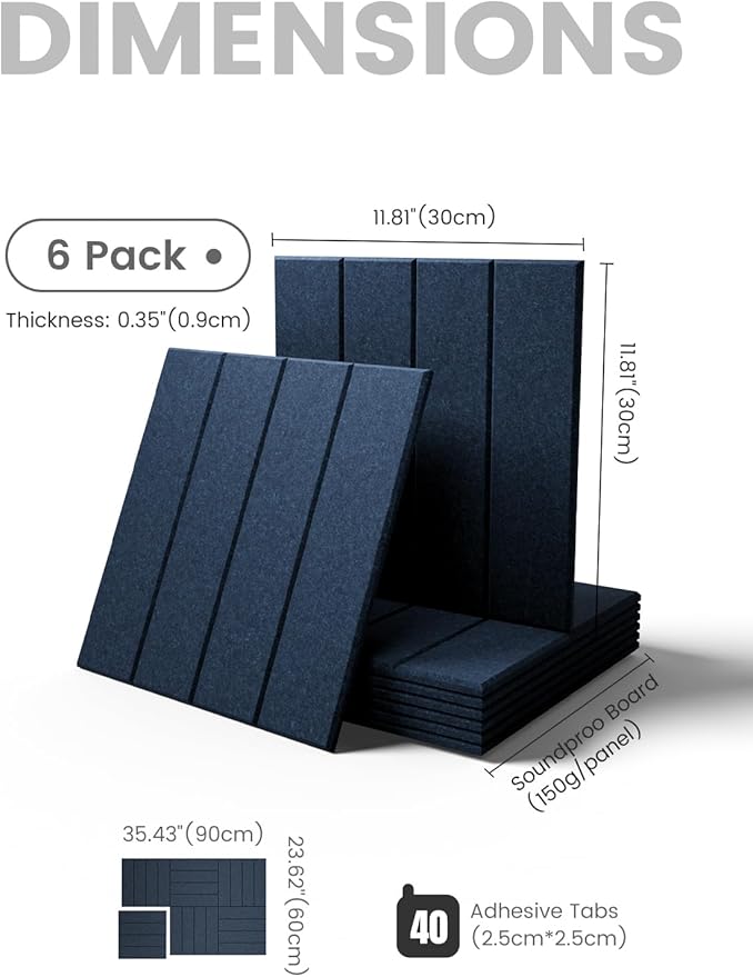 Large Felt Bulletin Board 36"x24" Cork Board Alternative - 6 Pack with 40 Safe Removable Adhesive Tabs, Cork Boards for Walls Cork Board for Home Office Classroom Pin Board-Carbon Blue