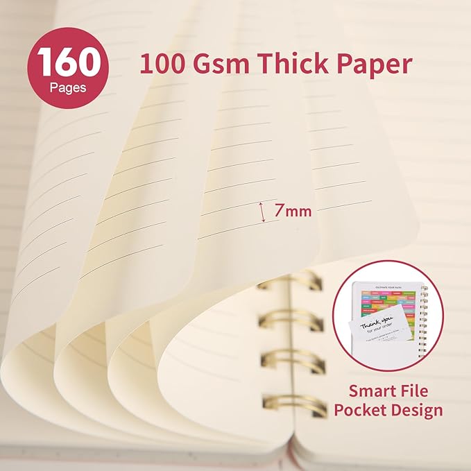 Spiral Notebook-5.75" x 8.125" College Ruled Journal with Inner Pockets and 160 Pages,PU Leather Cover Business Journal, Twin-Wire Binding Notebook Perfect for Office & Home School Supplies 3 pack Pink/MintGreen/Violet