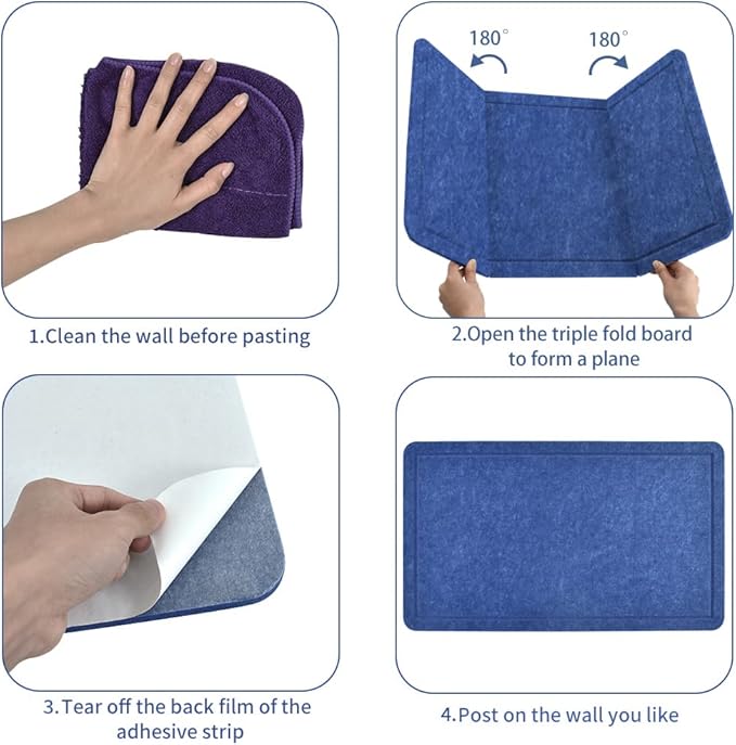 Vuzvuv Dark Blue 28"x16" Large Cork Board with 50 Push Pins & Sticky Notes, Self-Adhesive Bulletin Board for Wall, Felt Pin Vision Board for Paste Notes,Schedules Offices Home