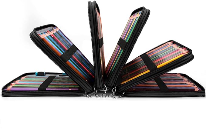Vomgomfom Colored Pencil Case - 252 Slot Pencil Holder with Zipper Closure, Twill Fabric Large Capacity Case for Watercolor Pens or Markers, Organizer for Artists (Black Flower)