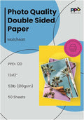 PPD Double Sided Photo Paper, Matte Brochure Paper 12 x 12 for Inkjet Printer, 210 gsm, 9 mil for Magazine, Flyer, Presentation, Program, Instant Dry & Water Resistant (50 Sheets)