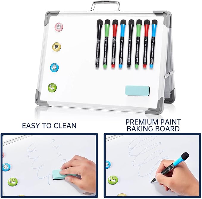 Small Dry Erase White Board - TSJ OFFICE 12" x 16" Mini Easel Desktop Double Sided Whiteboard, Portable Magnetic Board on Table Top with Holder for Drawing, Teacher Instruction, Memo Board