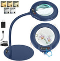 IVMAIE 10X Magnifying Glass with Light, Real Glass Lens, 5 Color Modes Dimmable, Flexible Gooseneck Lighted Magnifier with Stand, LED Desk Lamp Hands Free for Crafts Painting Reading Close Work, Blue
