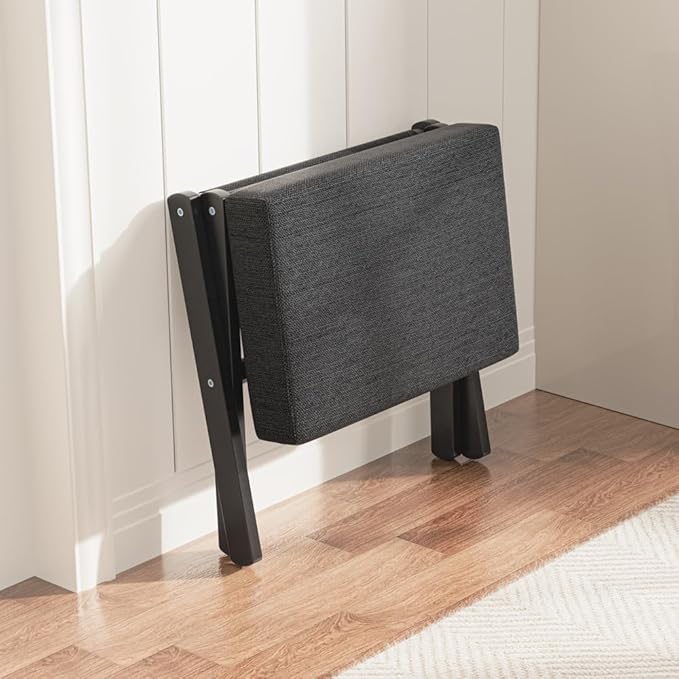 BAMBOOHOMIE Foldable Foot Stool Ottoman, Modern Foot Rest with Bamboo X Legs & Thick Foam Cushion, Folding Foot Stools Small Padded for Bedroom Living Room, Footstool for Chair Couch (Black - Black)