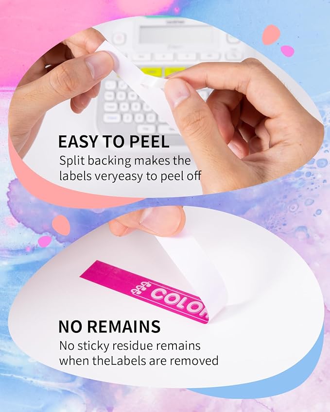 5-Pack Compatible Brother P Touch Label Tape TZe 12mm 0.47 Laminated TZ Tape Colored Label Maker Refills, for Brother Ptouch PT-D210 D220 H110 D400 1000 1280 Printer, White/Berry Pink/Purple/Pink/Blue
