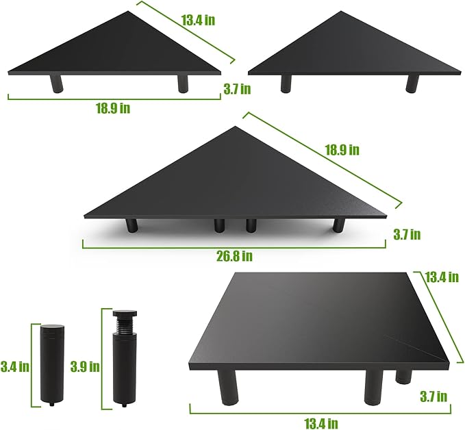 WEGASTU 2 Pack White Corner Monitor Stand, Triangle/Square Adjustable Height Riser, 27-inch Universal Desktop Shelf for Computer, Laptop, PC, iMac, Printer (Black)