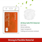 Turxayox 100 Pcs Clear ID Badge Holder, Vertical Plastic Name Tag Protector, Key Card Cover Sleeve, Work I'd Badge Badge Holders with Waterproof Resealable Zipper for Nurse Lanyard