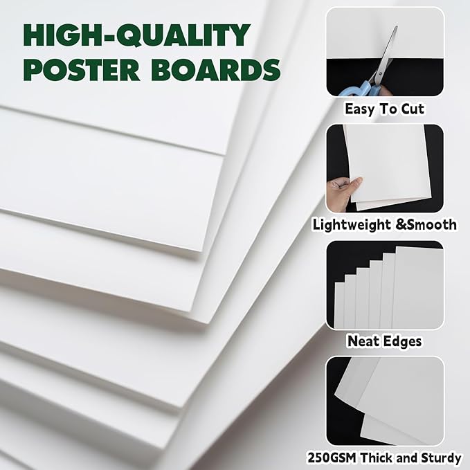 TUXIYA 100 Pack White Poster Board,11" x 14" White Poster Paper Bulk,250GSM/92LB Heavy-Weight Blank Poster Board for Arts,Craft,Projects Presentations,Drawing Scrapbooking