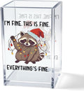 Vgrti I'm Fine This Is Fine Acrylic Cosmetic Pencil Pen Holder Cup, Funny Raccoon Christmas Pen Holder Cup, Raccoon Lover Gifts for Women Men, Office Sarcastic Gifts for Women Men Colleague Boss