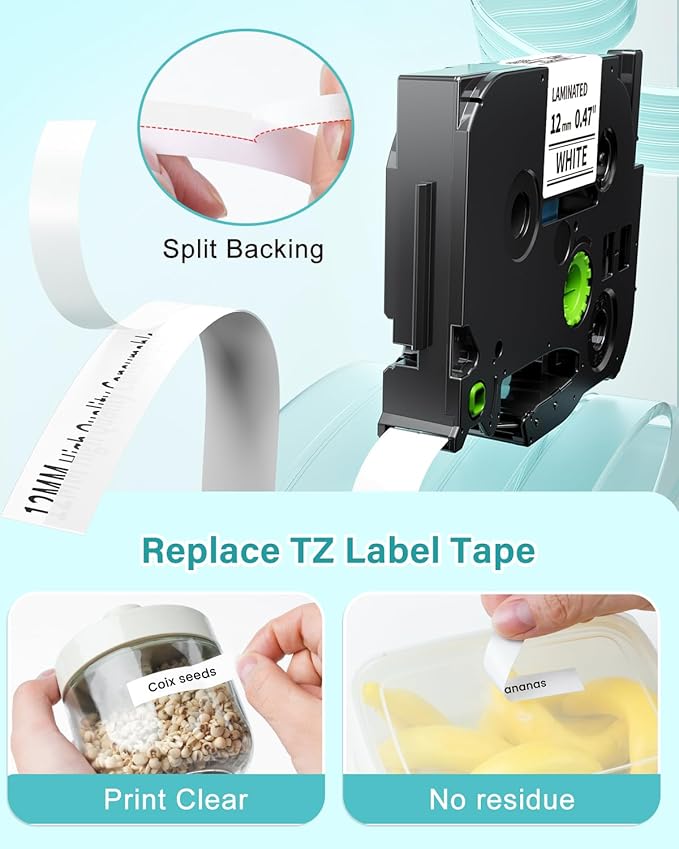 Label Maker Tape Compatible with Brother P-Touch Label Tape TZe-231 12mm 0.47 Laminated White TZ TZe TZe231 Black on White for PT-D220 D210 H110 D200 D400 1280 D610BT Refills 1/2" x 8m, 6-Pack