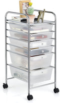 RELAX4LIFE 6-Drawer Rolling Storage Cart - Classroom Organization on Wheels w/Removable Plastic Drawers, Mobile Art Craft Cart for School Paper Home Office, Utility Cart with Drawers (Clear)