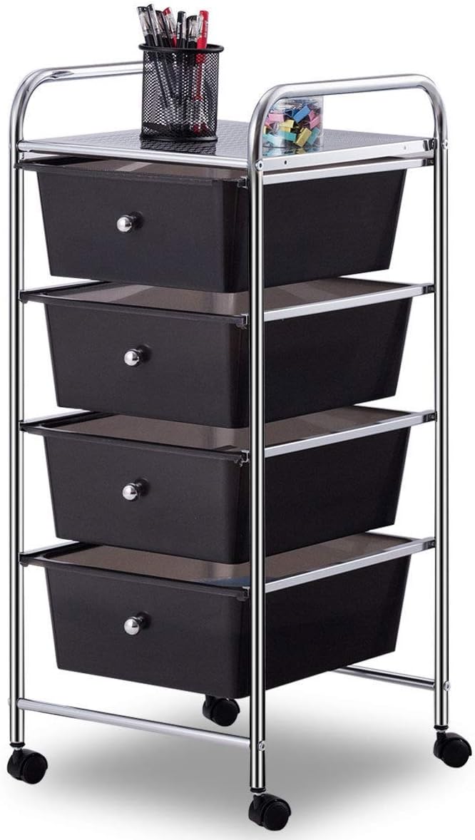 Giantex 4 Drawers Cart Storage Bin Organizer Rolling Storage Cart Metal Frame Plastic Drawers Flexible Wheels Home Office Scrapbook Supply & Paper Shelf