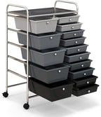 HAPPYGRILL 15-Drawer Rolling Cart, Storage Carts with Removable Drawers & Steel Frame, Utility Cart on Lockable Wheels for Home, School, Office, Black Gradient