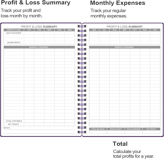 Heveboik Income & Expense Log Book - A5 Income and Expense Tracker for Small Business, Accounting Bookkeeping Tracking for Woman and Man, 5.8" x 8.3", Purple
