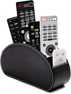 BONNY DODO Remote Control Holders Organizer Box with 5 Compartment PU Leather Multi-functional Office Desk Storage Caddy Store Tv Remote for Media Player,Brush,Pencil,Glassees&Office Supplies (BlACK)