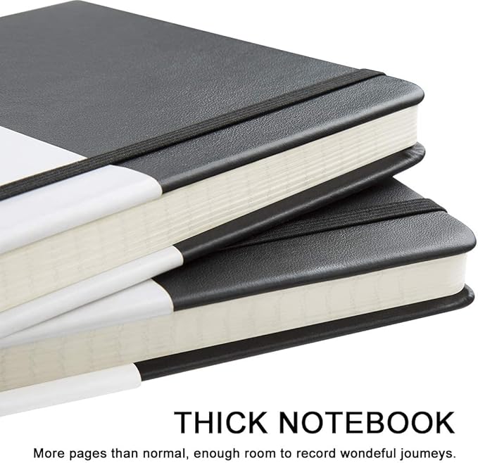 Huhuhero 10 Pack Lined Journal Notebook, 120Gsm College Ruled Thick Paper Journals for Writing, Hardcover Notebooks for Work School Business Note Taking Women Men, 5"×8.25" (10, Black)