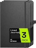 ONAVIA A5 Lined Journal Notebook, 7mm College Ruled Notepad, Journaling for Writing, Work, School, Travel and Note Taking, Hardcover 160 Pages (80 Sheets) 5.79 x 8.3 inches (3 Pack Black)