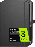 ONAVIA A5 Lined Journal Notebook, 7mm College Ruled Notepad, Journaling for Writing, Work, School, Travel and Note Taking, Hardcover 160 Pages (80 Sheets) 5.79 x 8.3 inches (3 Pack Black)