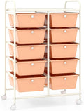 LDAILY 10 Drawer Rolling Cart, Storage Cart Organizer on Wheels, Drawer Cart with Metal Frame & Large Storage Capacity, Rolling Cart with Drawers for Living Room Classroom, Office