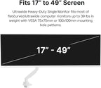 Pixio PS2S White Ultrawide Heavy-Duty Premium Single Monitor Arm Stand Desk Mount - Fits up to 49 inches Monitors, Weights up to 39lbs Flat / 31lbs Curved, Compatible with VESA 75x75 100x100mm