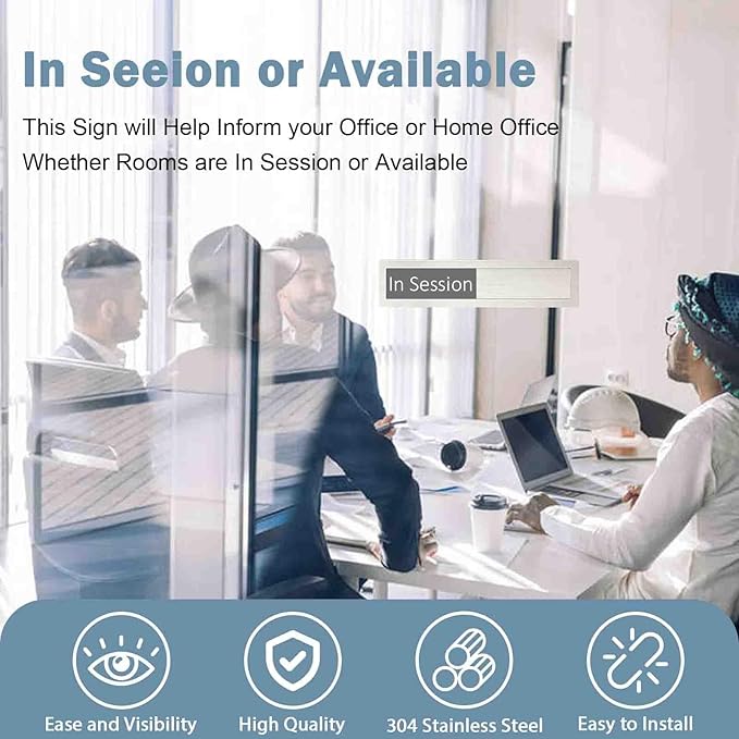 In Session or Available Sign,Vacant Occupied Indicator for Home Office Hotles Hospital Restroom, Slider Door Sign Tells Whether Room in Use or Available-7'' x 1.5'' - Stainless Steel,Grey&White
