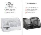 My Space Organizers Marble Desk Organizer For Office Supplies And Accessories - 9 Sections - Pencil Pen Holder Storage - Desktop Organization Decor Essentials (White Grey Marble)
