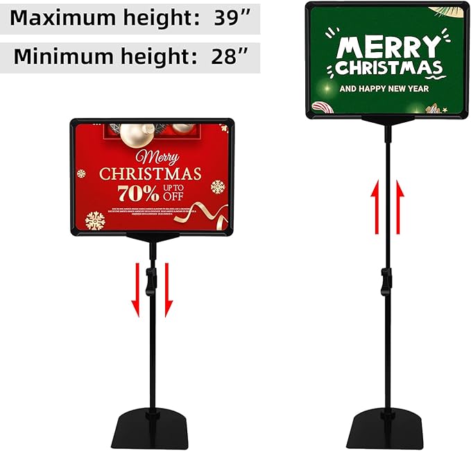 Sign Holder Stand with Adjustable Height Snap Open, Reusable Sign Holder 8.5 x 11 Inch for Display Advertising Business Menu Flyer Signage, Vertical and Horizontal View (Black, 2 Pack)