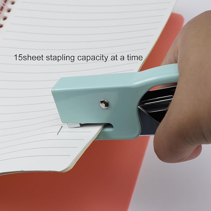 Aacehlh Small Hand-held Stapler Set, 15 Sheet Capacity, Includes 750Pcs Staples and A Staple Remover, Mini Desktop Stapler for Office, School, Home or Travel Use. (Purple)