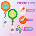 6Pcs Cute Badge Reel Set – Happy Face Retractable Badge Holder with Clip, ID Badge Reel for Nurses, Teachers, Hospital, Office & School (Colorful)