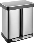 ComfyCorner 16 Gallon Dual Compartment Trash Can, Hands-Free Recycling Rectangular Garbage Bin, Stainless Steel Step-On Dustbin with Soft-Close Lid, Removable Inner Buckets, for Kitchen Home