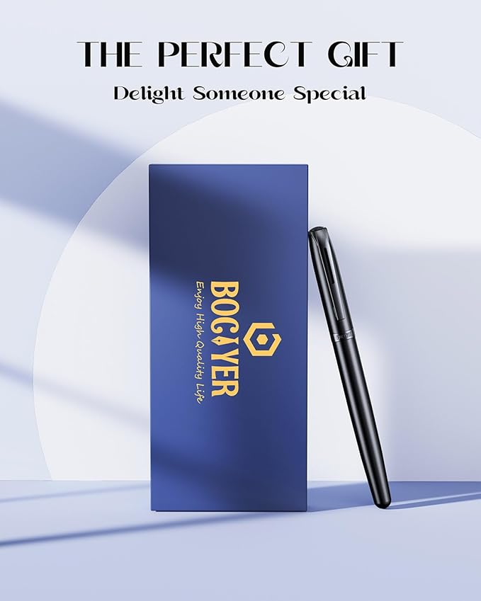BOCIYER samurai Fountain Pen Set,Hand Polished Medium Nib,Calligraphy Nib(Bent Nib),Includes 8 Ink Cartridges,Ink Refill Converter*2 And Gift Box,Best Pen Gift Set for Men & Women（Black ）
