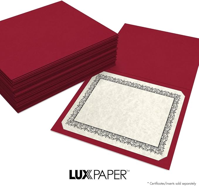 LUXPaper 9.5" x 12" Certificate Holders | Burgundy Linen | 100lb. Cover | 100 Qty