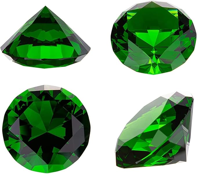 CLICK2GO 3” / 80 mm Dark Green Diamond Shaped Glass Crystal Paperweight – Home Office Decor & Valentine's Day Gift Wedding Favors Centerpieces Decoration with Gift Box